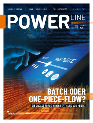 Zeitschriftcover mit Finger, der auf einem Touchscreen zwischen Batch und One Piece wählt.