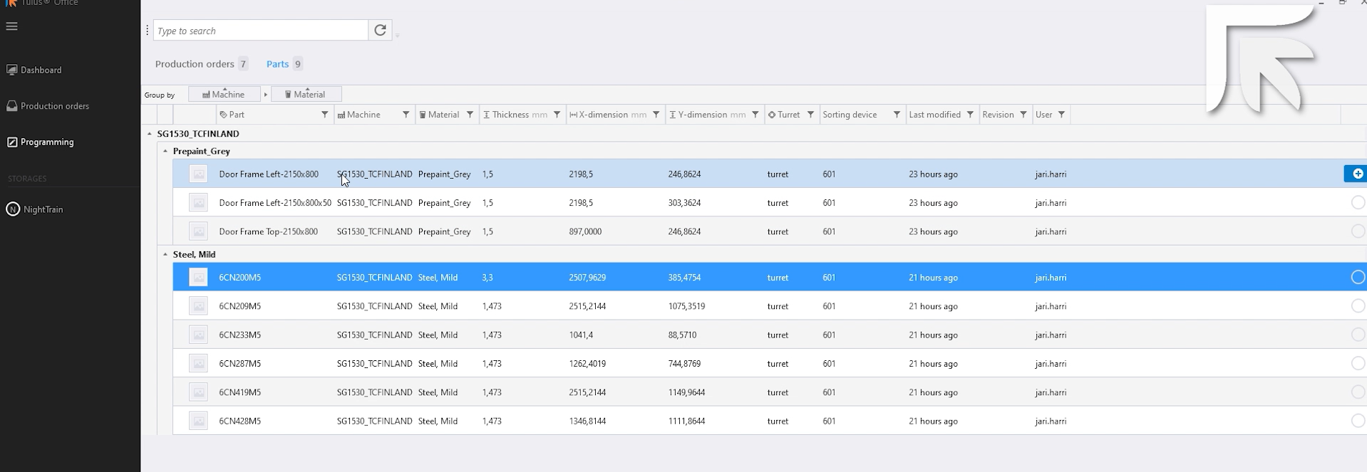 Programming” page of Tulus Office